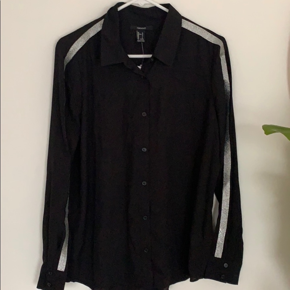 Black dress shirt with silver stripe